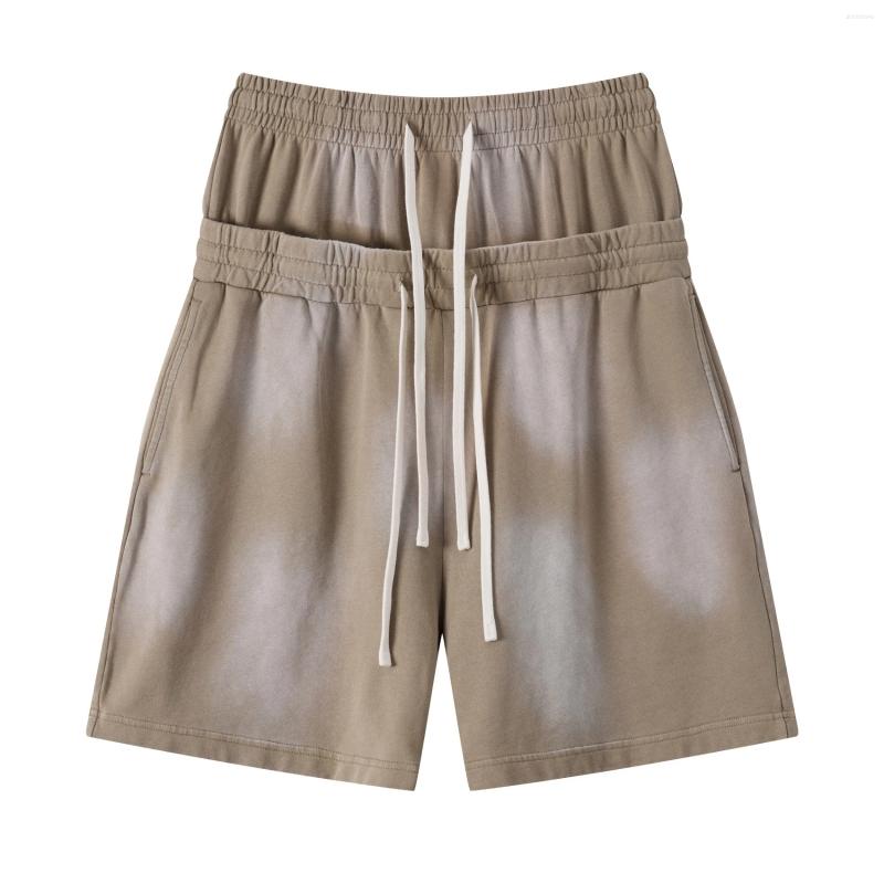 Men's Shorts Vintage Washed Tie-dye Double High Waist Fashion Loose Casual Sports Knee Length Summer Unisex Relaxed Fit Sweat
