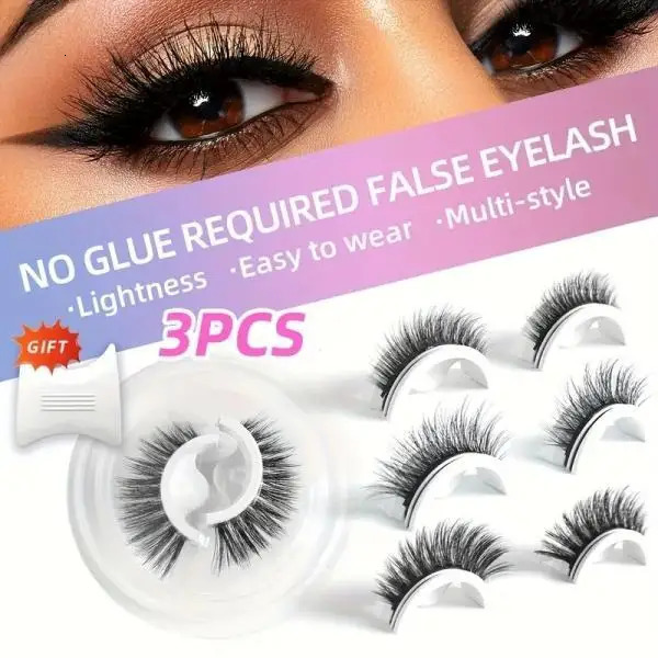 3 Pairs Self-Adhesive False Eyelashes No Glue Needed Natural Wispy Voluminous 3D Curly Faux Mink Reusable Cluster Lashes For Day 260623