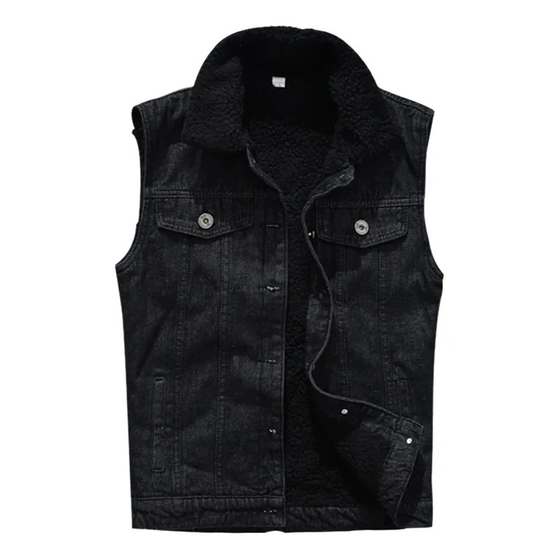Autumn Winter Mens Fleece Warm Denim Vests Cotton Black Jean Waistcoat Men Sleeveless Jackets Slim Fit Tank Tops Clothing 260623banjia