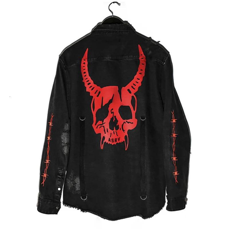 Harajuku Gothic Denim Jacket Mens Casual Coat Vintage Skull Halloween Clothes Spring Autumn High Street Punk Printing 260623banjia