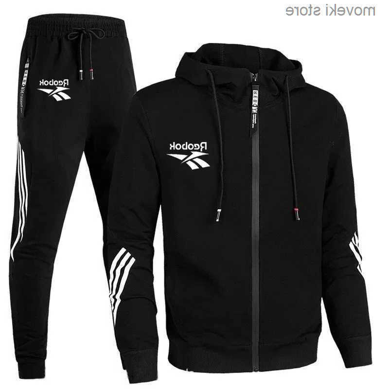 Tracksuits Mens 2025 new mens purchase of hooded striped zipper jacketjogging pants 2 sets of casual mens sportswear S260623