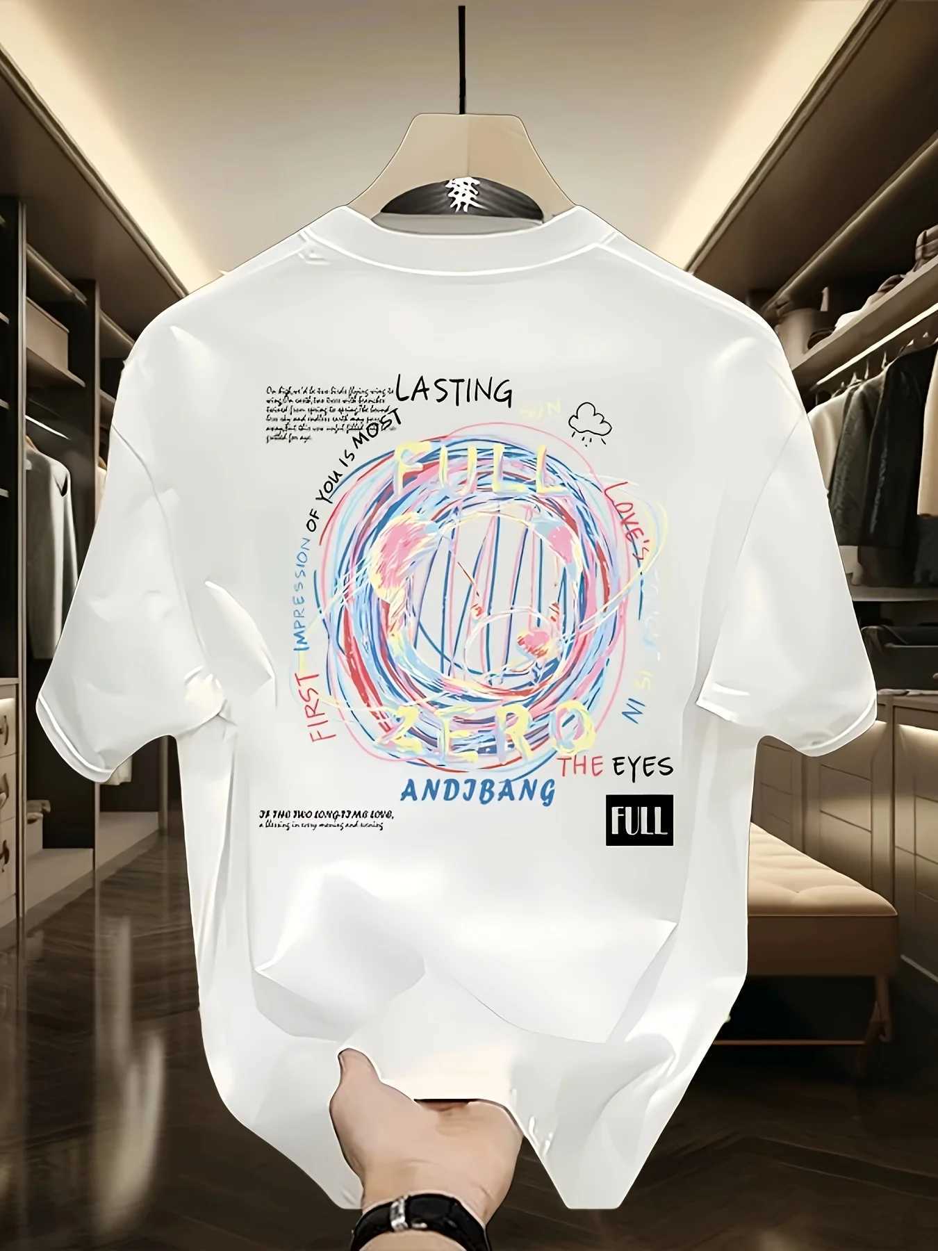 MenS Summer Heavy Short-Sleeve T-Shirt with Trendy Prints Versatile Korean And Japanese Style Z260623
