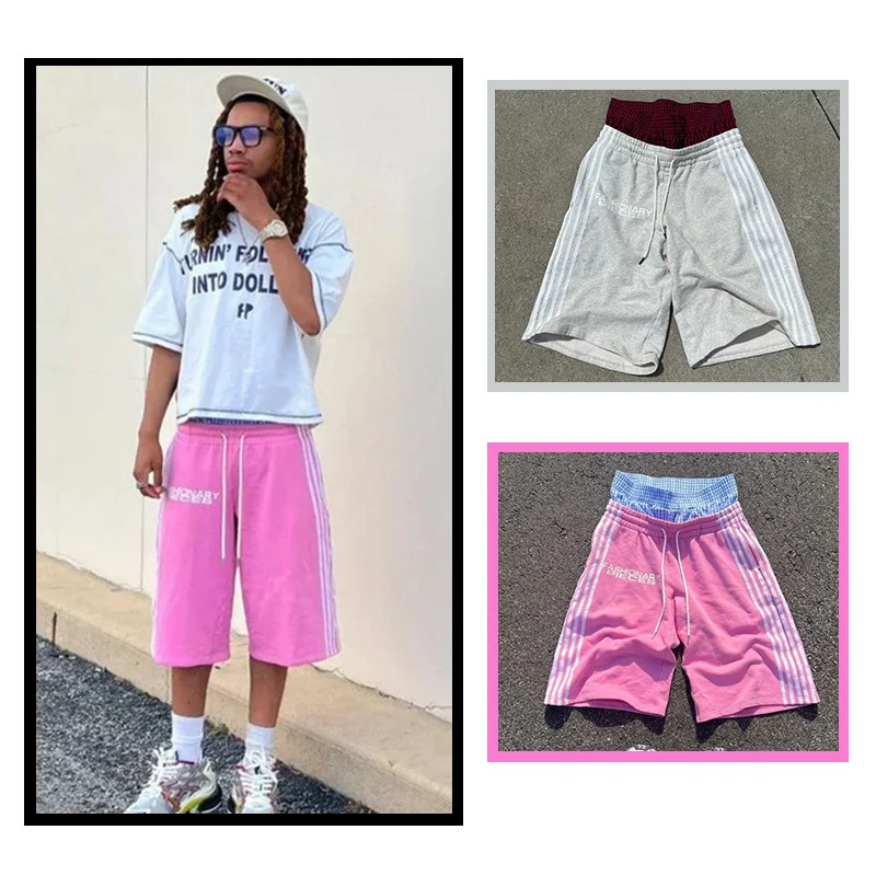 Hip-hop American style high street double waist stitching fashion streetwear Y2K grunge Harajuku retro letter print mens shorts 260623