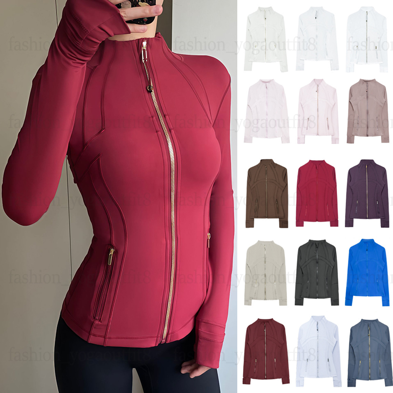 Women Yoga Long Sleeves Jacket Gold Zip Workout Clothes Solid Color Nude Sports High Waist Fitness Jogging Sportswear Gym Leggings Set-image-1085555842