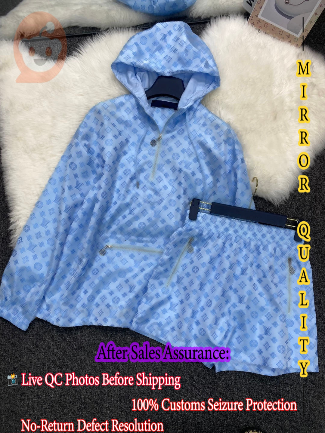 LouiiisVuiii Designer Hooded Jacket Shorts Set Blue Monogram Canvas Luxury Tracksuit 2 Piece Outfits Women Windbreaker Casual Half Zip Coat Short-image-1111995815
