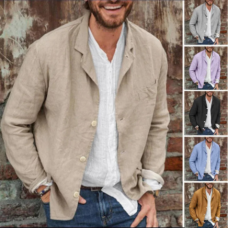 Cotton Linen Mens Extremely Thin Jacket Spring Summer Solid Color Lapel Shirt Casual Sports Coat Male Trendy Leisure Clothing 260618