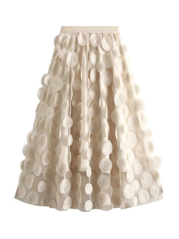Women Tulle Tutu Skirt Solid Color 3D Dot Elastic Mesh Fairy A-Line Skirt for Beach Party Streetwear L26