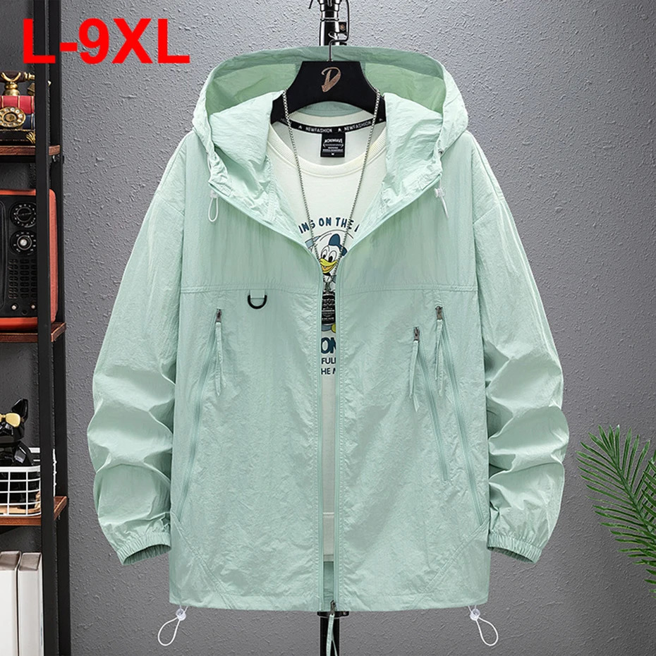 8XL 9XL Plus Size Summer Men Jackets Sun Protection Skin Coats UltraLight Hooded Big 7XL Windbreaker 260623