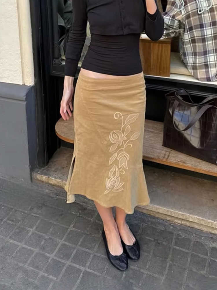 Tossy Summer Vintage Printed Long Skirt Female High Waist Commute Side Split Elegant Contrast Clothes Womens Slim Maxi Skirt L26