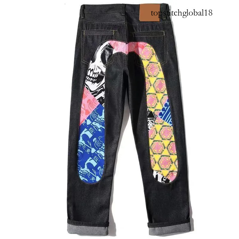 Mens Japanese Fashion evisiuly jeans with Embroidery evi jeans Men Retro mens Trousers Hipster Style Straight Leg Denim Jeans Pants for Casual jeans