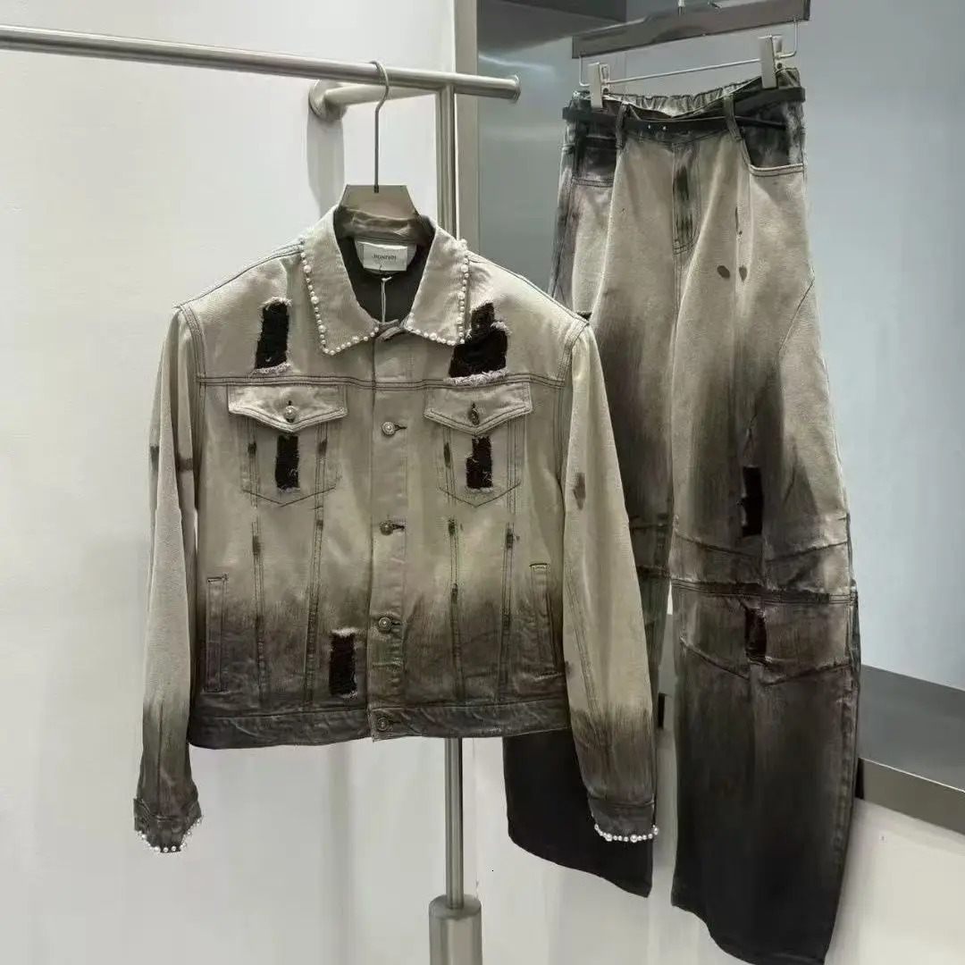 Trendy Fashion Denim Sets Mens Jacket Straight Leg Jeans Two Piece Suit Male 260623banjia