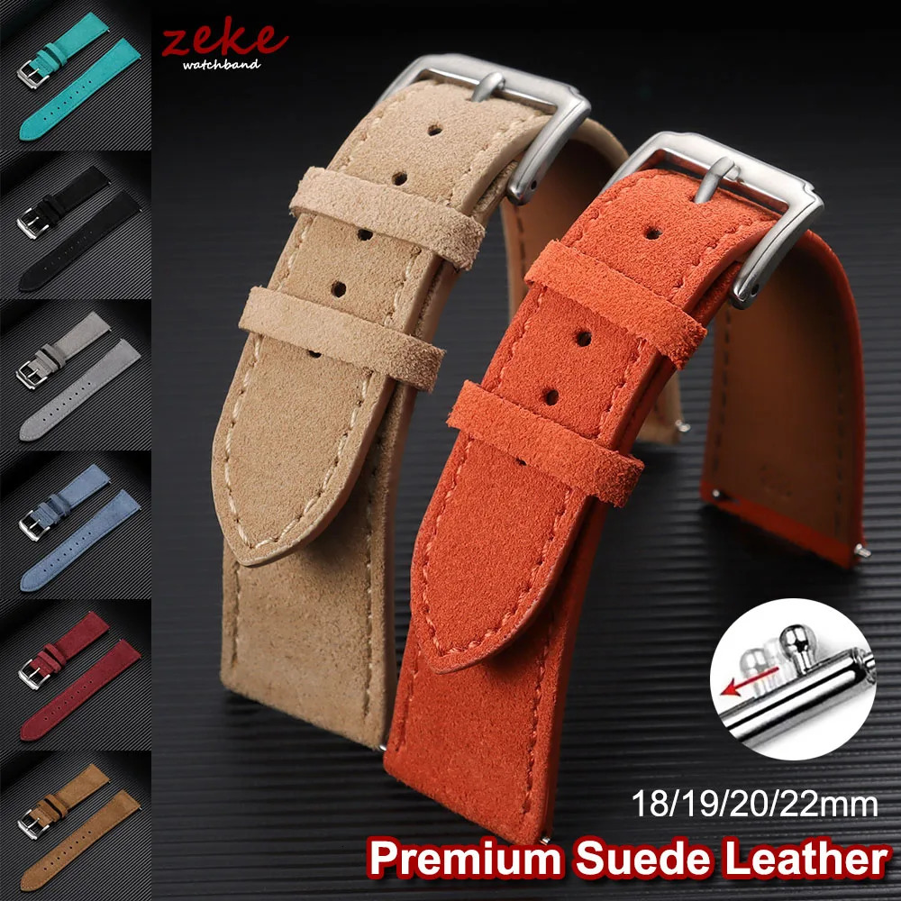 Vintage Brown Black Suede Leather Watch Band 18mm 19mm 20mm 22mm Quick Release Strap for Men Women Soft Comfortable Watch Strap 260622
