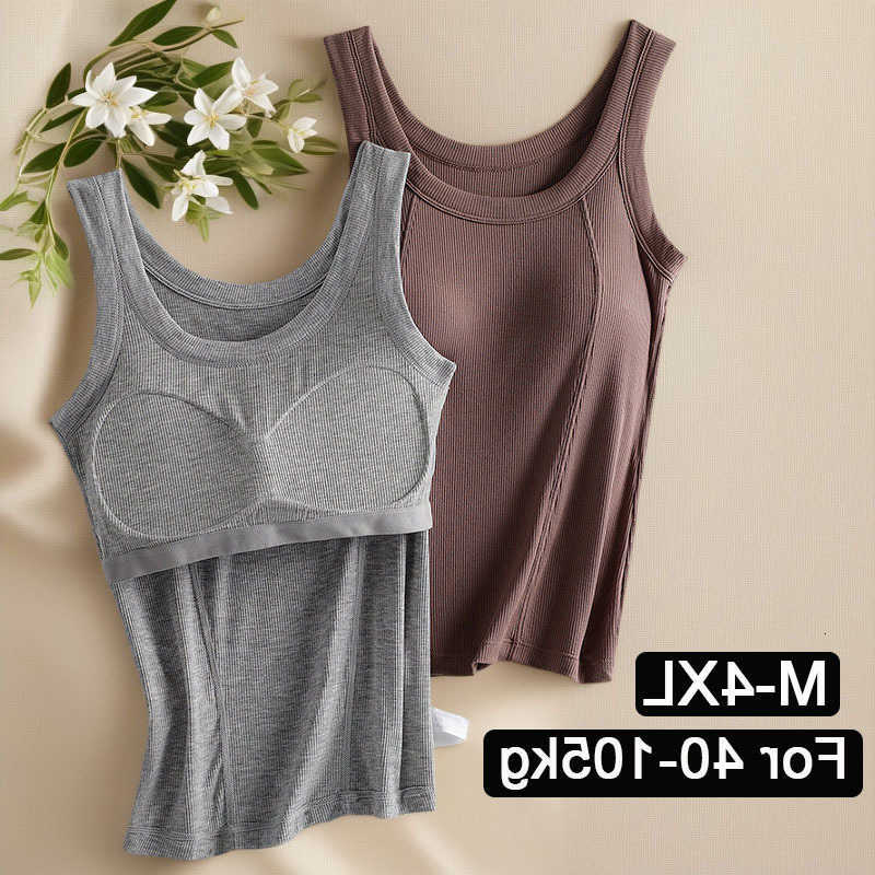 For 45-105kg Threaded Cotton M-4XL Plus Size Camisole Top with Built-in Bra For Women Modal Seamless Underwear Tank Tops M260623