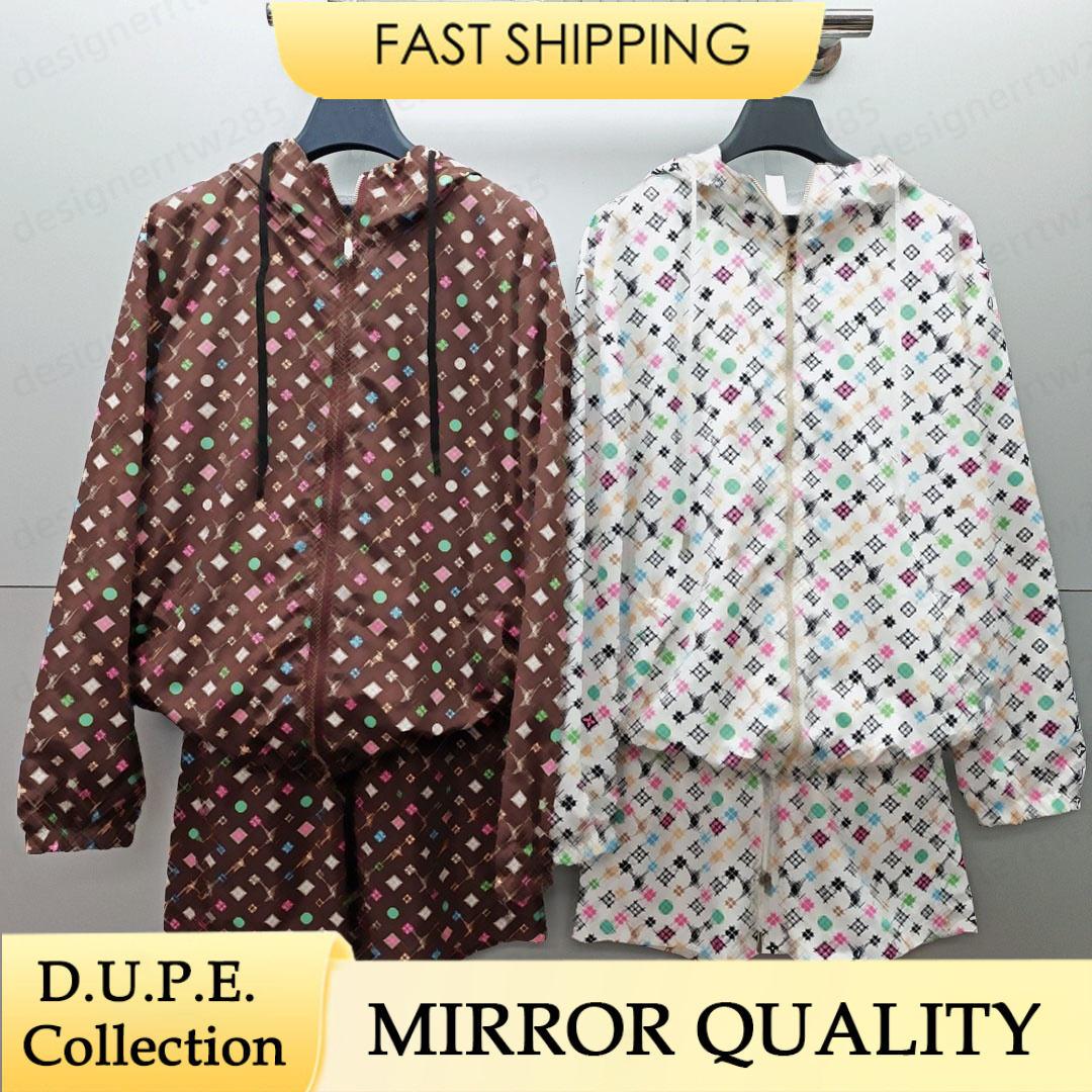 Designer Hooded Jacket Shorts Set Multicolor Monogram Luxury Brand Tracksuit Two Piece Outfits Women Windbreaker Sports Sweatsuits Casual Zip Coa-image-1111818284
