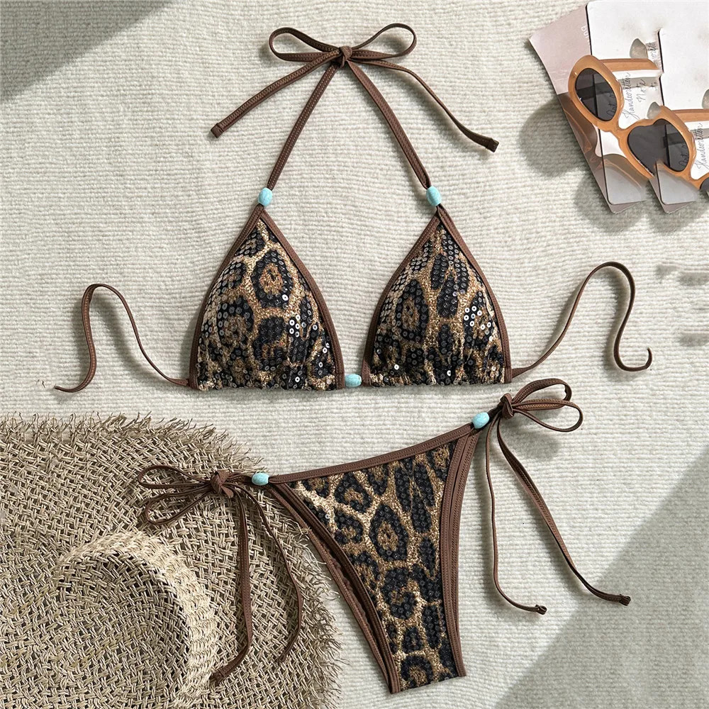 Sexy Leopard Print Bead String Swimsuit Micro Thong Halter Triangle Bikini Swimwear Woman 2026 Bather Brazilian Bikinis Sets 260623