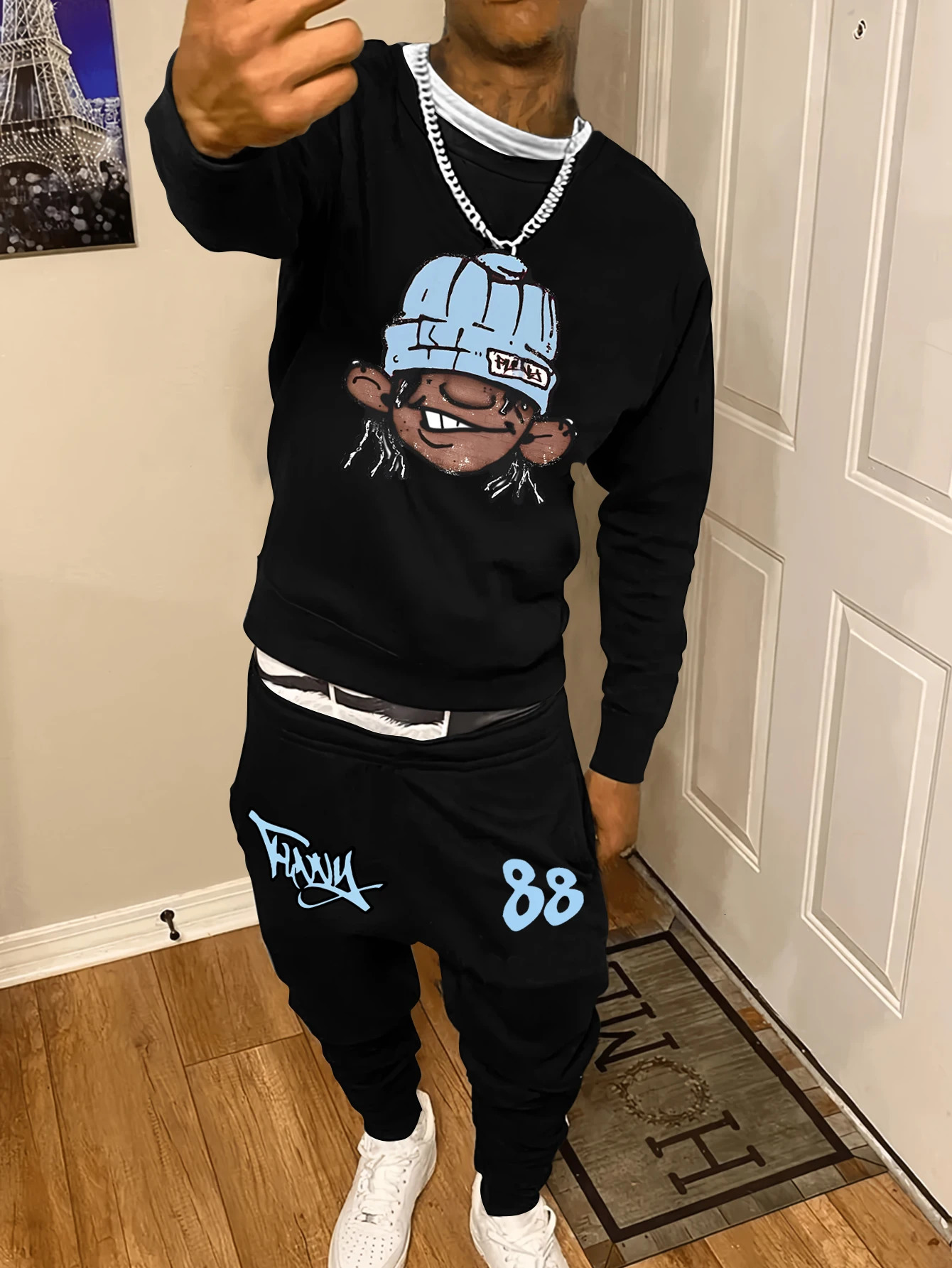 Autumn Trendy Sweatshirt Mens Loose Casual Fit With Picture Letter Printed Hundred Long Sleeve Set 260613