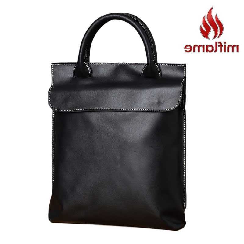 Leather Genuine Briefcase Mens Vintage Simple Top Grain Purse Handbag Casual Business Vertical Document Crossbody H260623