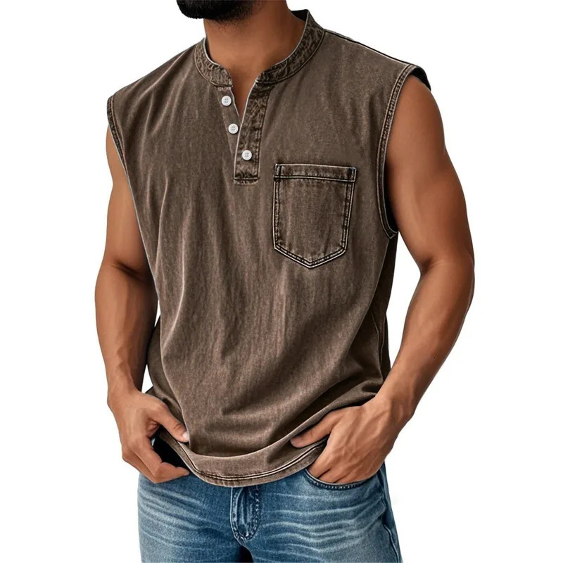 Mens Retro Tank Top 2026 Summer Breathe Solid Color Sleeveless TShirt Youth Fashion Streetwear Casual Loose 260623