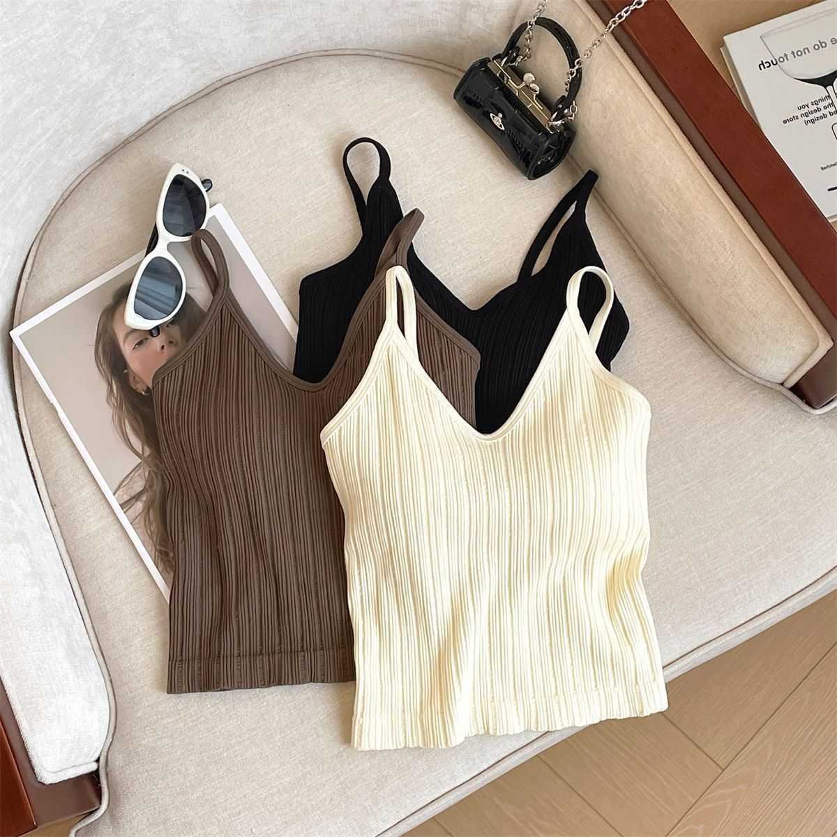 V Neck Sleeveless Summer Fashion Knit Tank Top White Women Black Casual Basic T Shirt Off Shoulder Camis Sexy Backless Crop Tops M260623