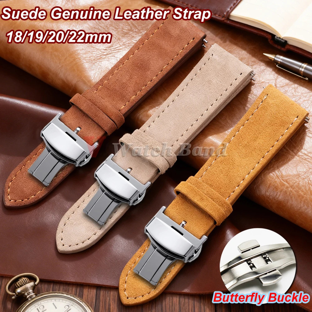 Suede Genuine Cowhide Strap for for 18/19/20/22mm Watch Band for Watch Vintage Brown Quick Release Bracelets 260622