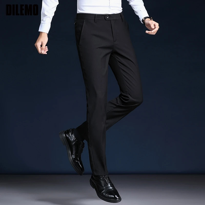 Top Grade Wrinkle Free Fashion Suit Pant Regular Fit Business Trousers For Men Dress Pants Straight Mens Clothing 260618
