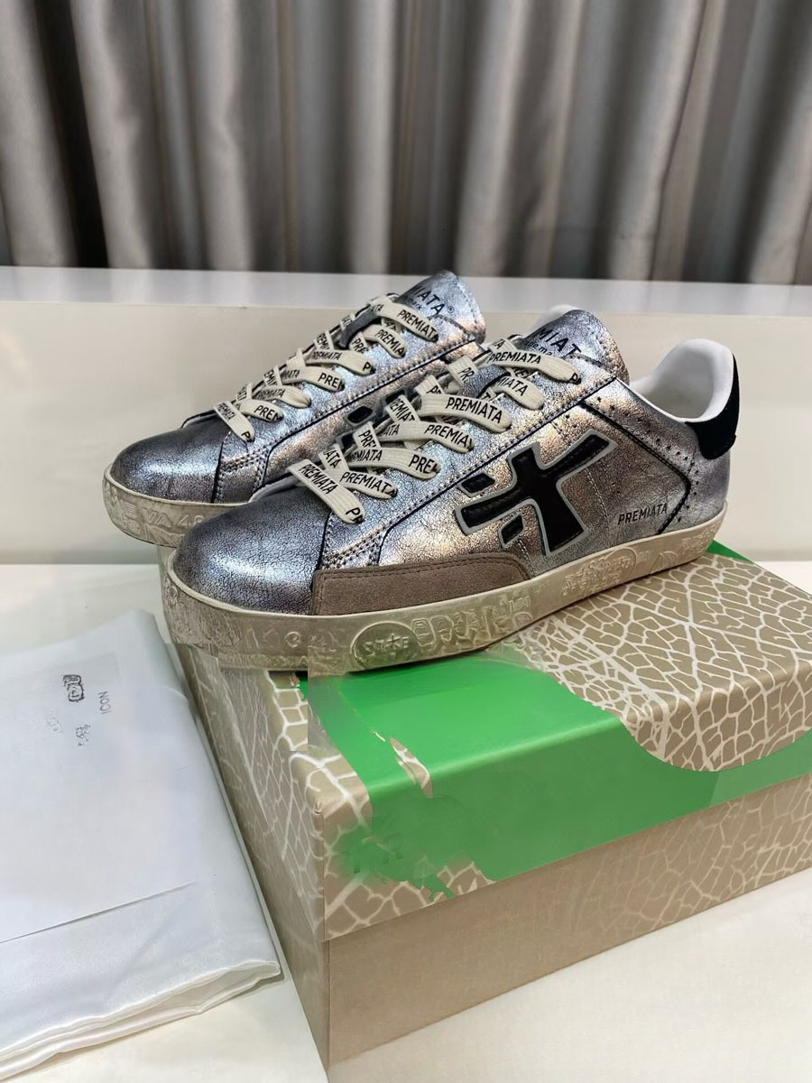 Premiatas Italian New Men and Women Casual Sports Shoes Genuine Leather Colorful Sequins Couples Style Beige Premiada Running and Casual Shoes d5