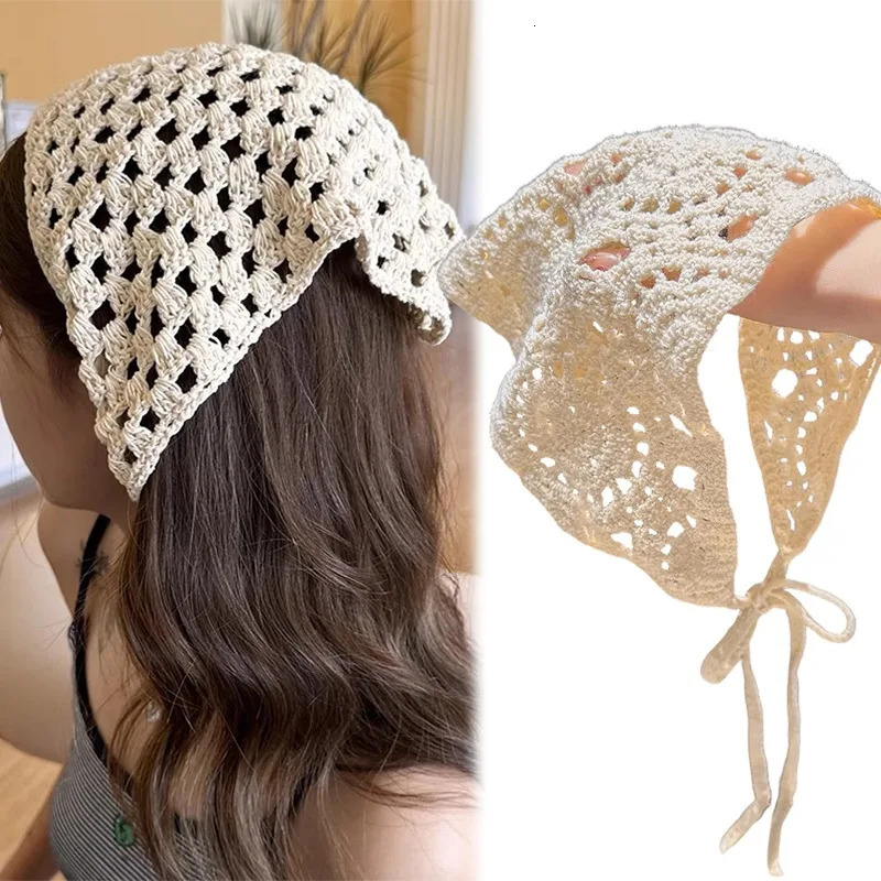 2026 Knitted Hollow Out Triangle Hair Scarf Headband Women Girls Flower Headbands Summer Travel Literary Po Headwear 260623