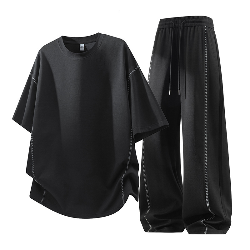 T Shirt Pants Sports Suit American-Style Quick-Dry Crew Neck Short-Sleeve T-Shirt And Casual Long Pants Two-Piece Set For Men, Summer Plus-Size Loos