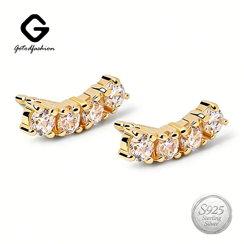 Personality 925 Sterling Silver Curved CZ Bar Ear Climber Earrings Tiny Arc Line Full Pave Zircon Crawler Stud Earrings for Women Fine Jewelry De-image-1107180606