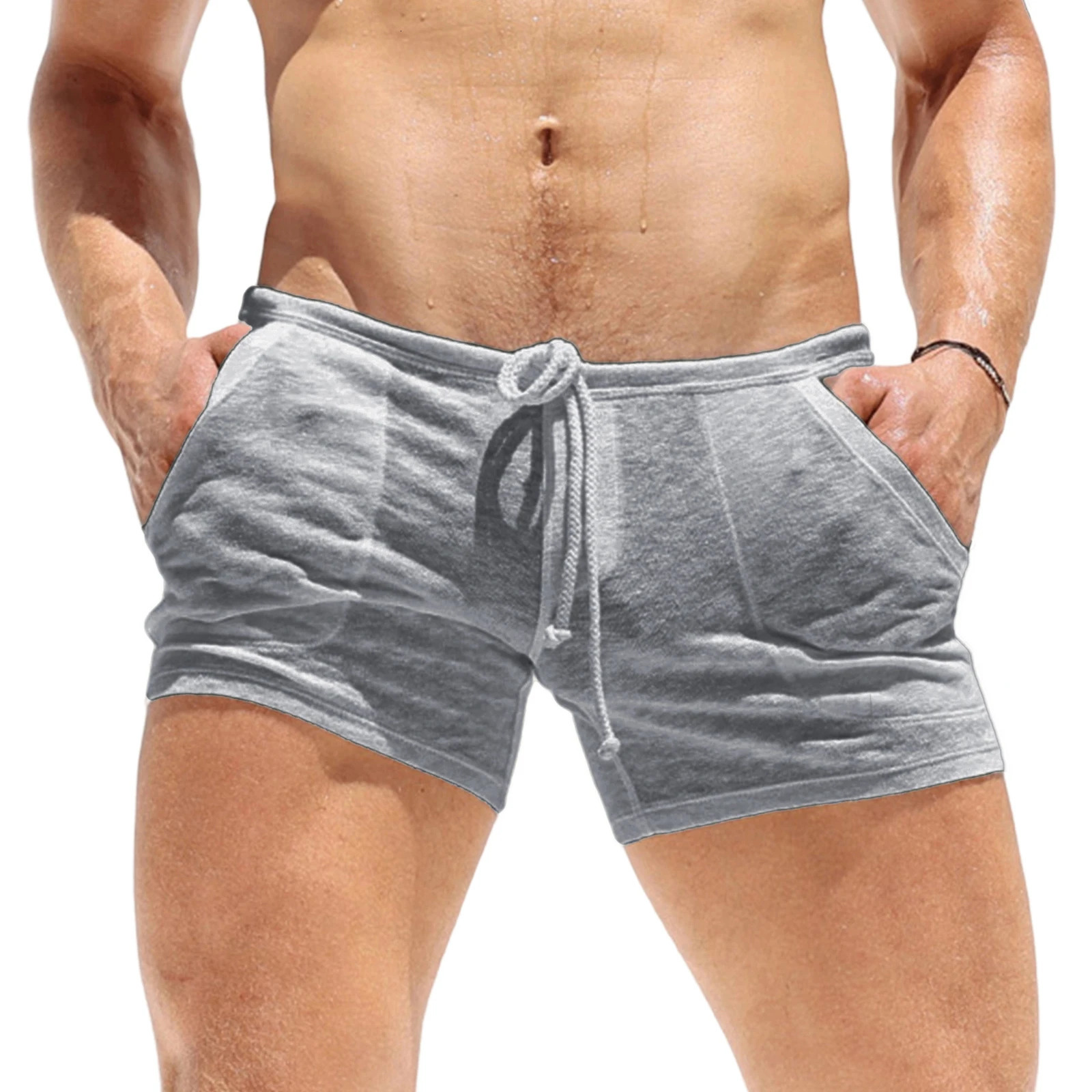 2026 Mens Summer Drawstring Shorts with Pockets Fashion Male Casual Solid Color Ultrathin Breathable 260623
