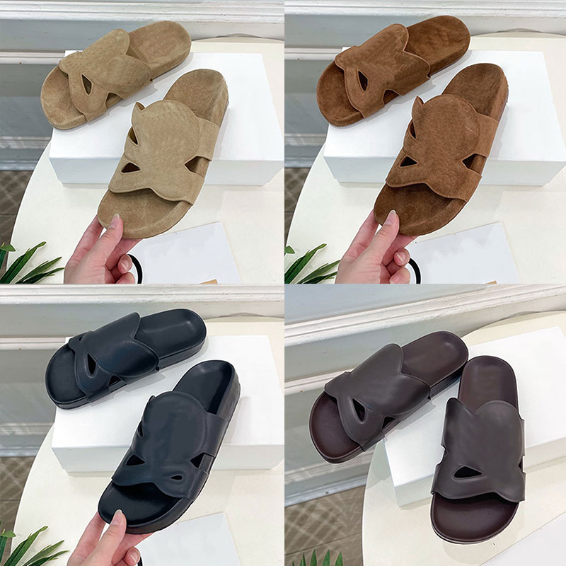 Mens Ease Monogram Side In VegetableTanned Calfskin Womens Cutout Slide Sandals Luxury Designer Hollow Out Logo Slides Anagram Embossed Rubber Outso