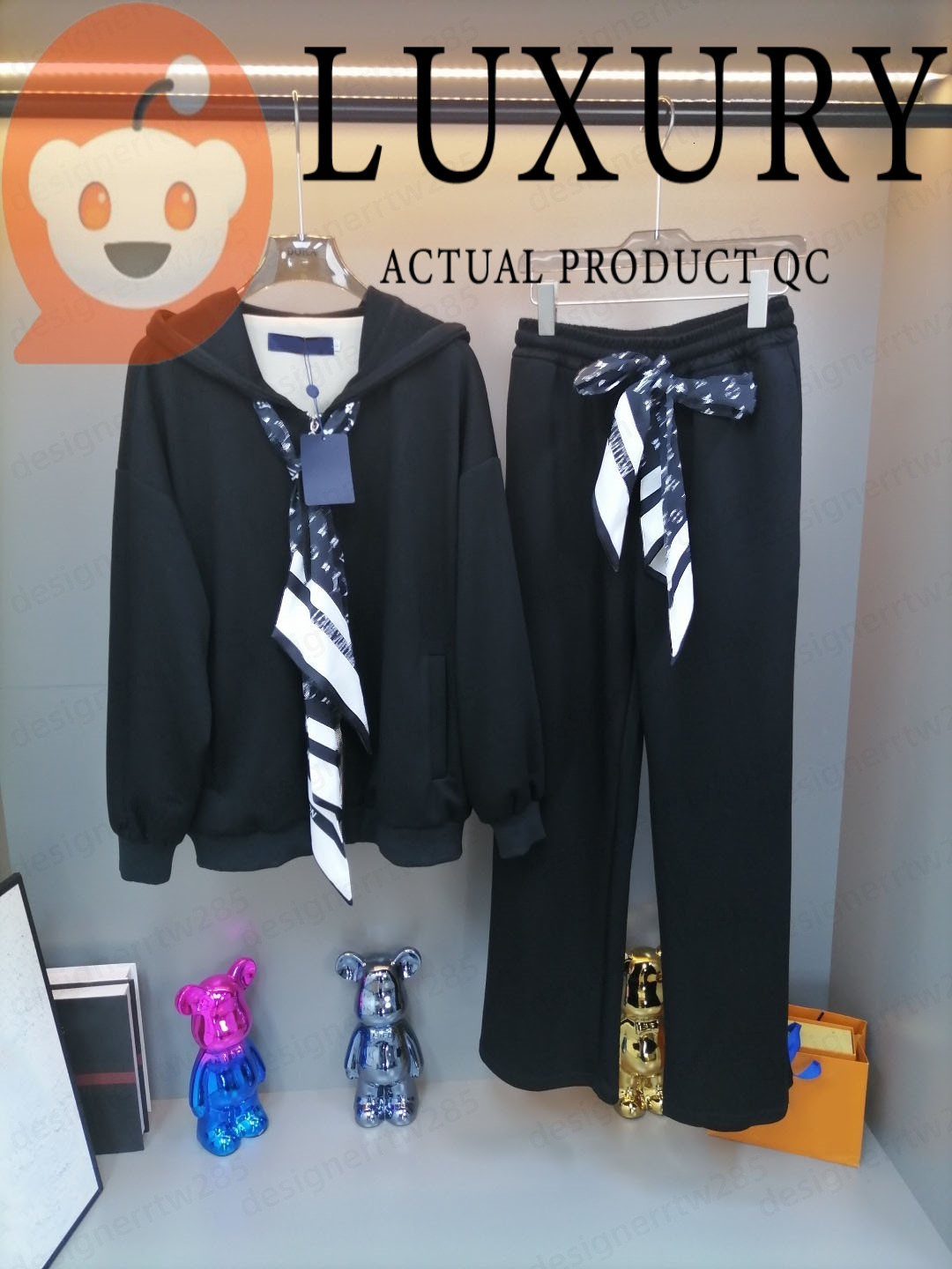 Survêtement écharpe de luxe pantalon large noir ensemble 2 pièces sweat à capuche monogramme mince tenues coordonnées rétro High Street Tennis Gy