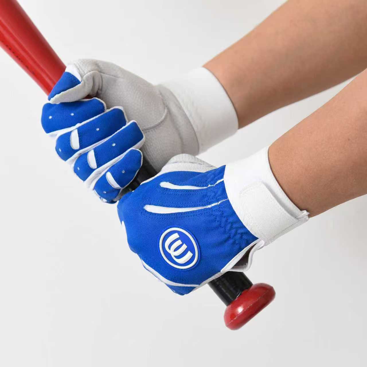 BLUE Gants de frappeur de baseball blancs pour hommes et femmes, gants de frappeur de softball respirants en cuir microfibre antidérapants, gants