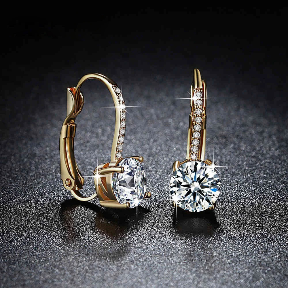 Exquisite Bright Crystal Gold Color 925 Sterling Silver Color Earrings Fashion CZ Rhinestone Jewelry For Women Wholesale Brincos 260623