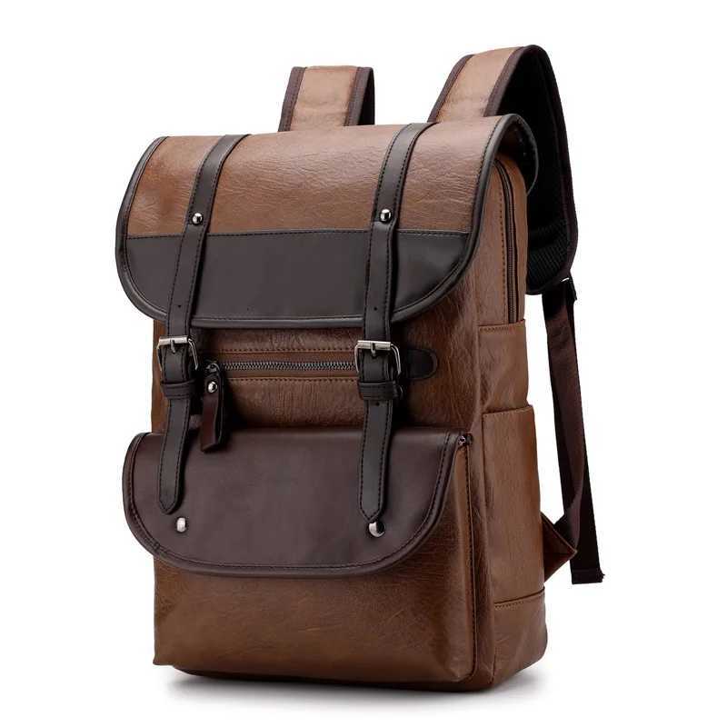 gsVintage Laptop Leather Backpacks for School Bags Men PU Travel Leisure Large Capacity Waterproof Backpacks Students SchoolbaT260623