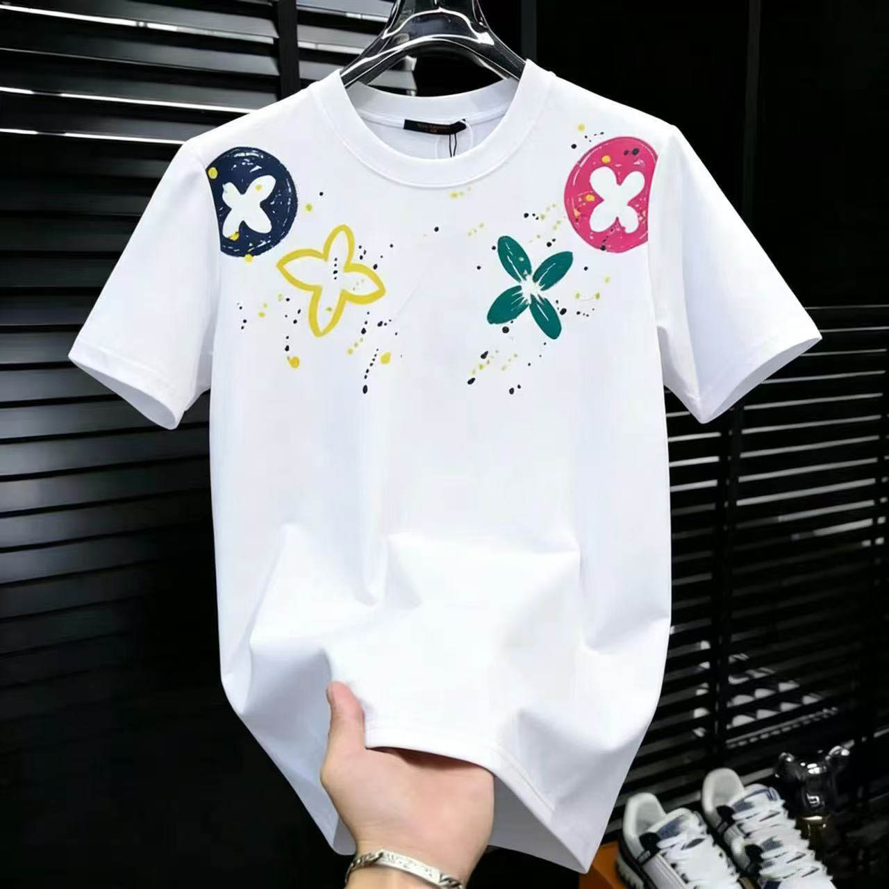 New summer trendy brand personalized men's casual pure cotton heavyweight loose short T shirt half sleeved top designer style