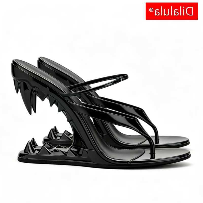 Sexy Dilalula 2026 Summer Slippers Women Flip Flops Super High Heels Party Footwear Lady Night Club Tiger Tooth Heel Sandals T260623