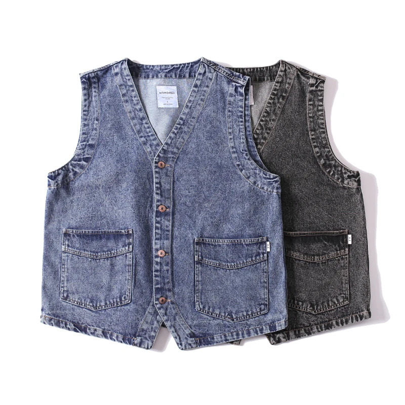 Men Japanese Streetwear Cityboy Retro Fashion Loose Casual Denim Vest Sleeveless Jeans Jacket Unisex Waistcoat Cowboy 260623banjia