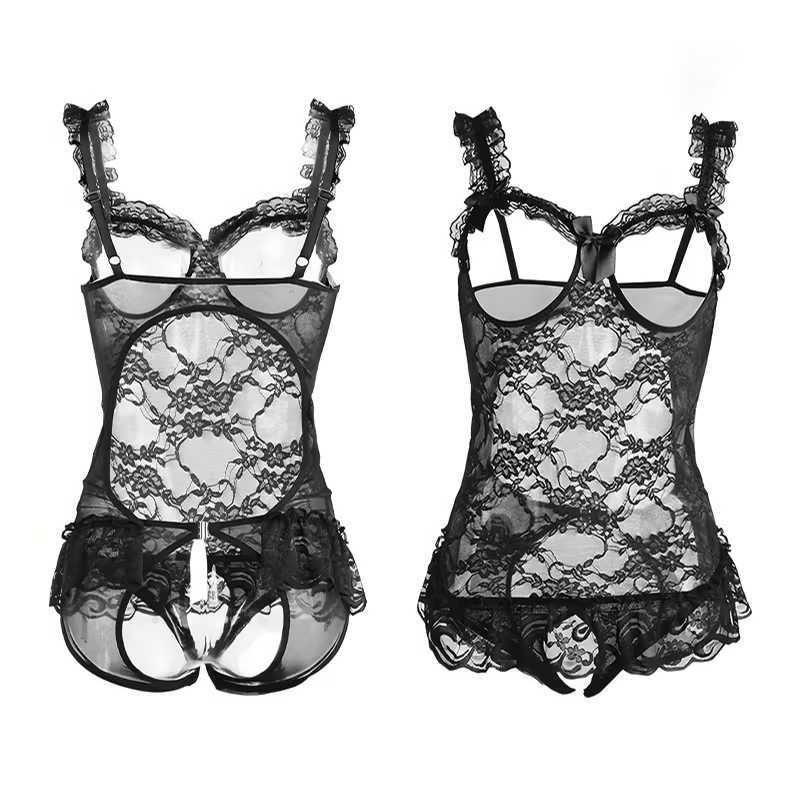 In New Hot Porn Reggiseno aperto Body per il sesso Crotchless Lingerie sexy Intimo donna Babydoll Abito in pizzo Costumi erotici trasparenti D260623
