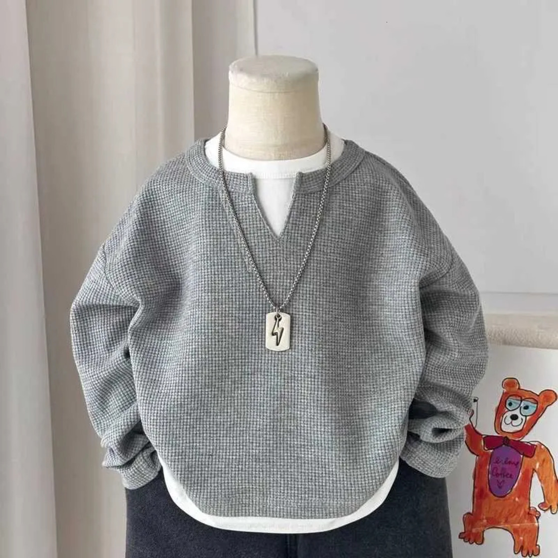Clothing Sets Children's Spring And New Korean Style Boys' Autumn Waffle Fake Two Piece Sweatshirt cologne Baby perfume Versatile Top 002