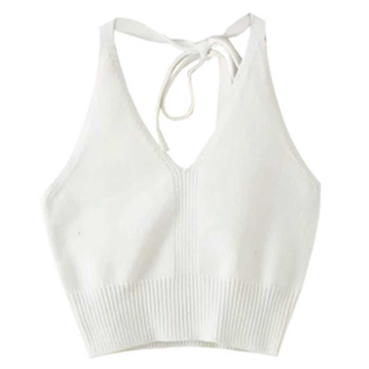 Knitted Solid Halter Color Lace-up Camisole 2026 Summer Women Tank Top Cool Ice Silk Fabric Y2k Sexy Crop Top Slim V-neck Camis M260623