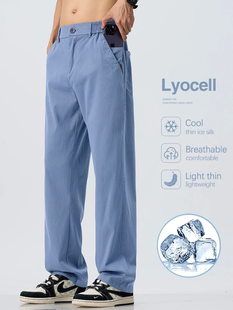 Lyocell Ultrathin Ice Silk Trousers Mens Summer Loose Straight Cool Breathable Daily Sports Casual Fashion Korean 260623