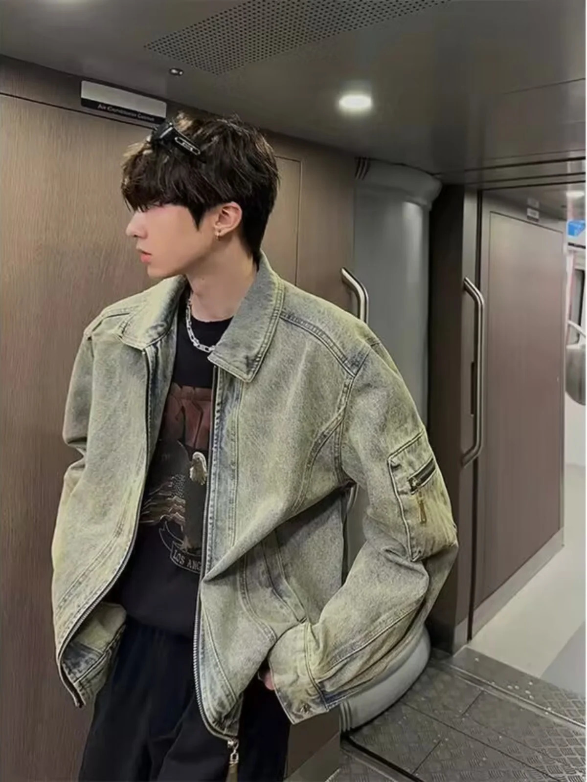 Retro Washed Vintage Denim Jacket Mens Spring Autumn Loose Casual Workwear Trendy High Street Style Zipper Clre Lo 260623banjia