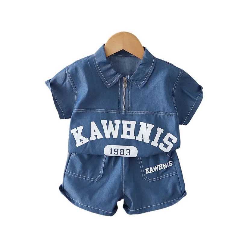New Summer Infant Baby Boy Clothes Suit Letter Denim Solid Shirt Short 2Pcs/set Kids Fashion Toddler Children Clothes Tracksuit X260623