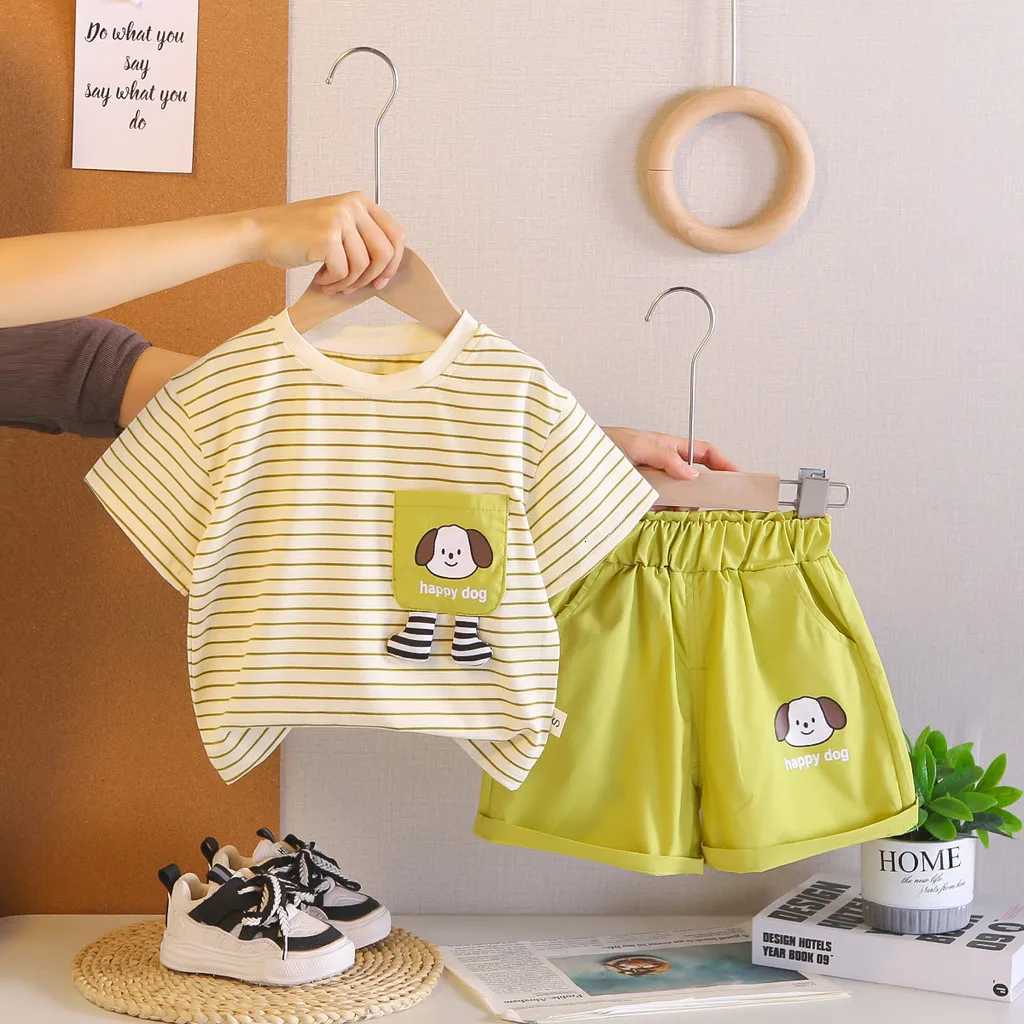 2026 New Baby Boys Girls Clothing Set Kids Infant Striped Cartoon T-shirt Shorts 2PCS Kids Casual Suit Children Clothing Sets X260623