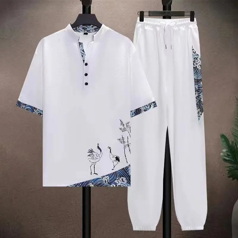 Shirt trousers 2026 summer shirts men fashion Cotton shirts mens breathable sets High quality shirts Two Piece size M-5XL 260622