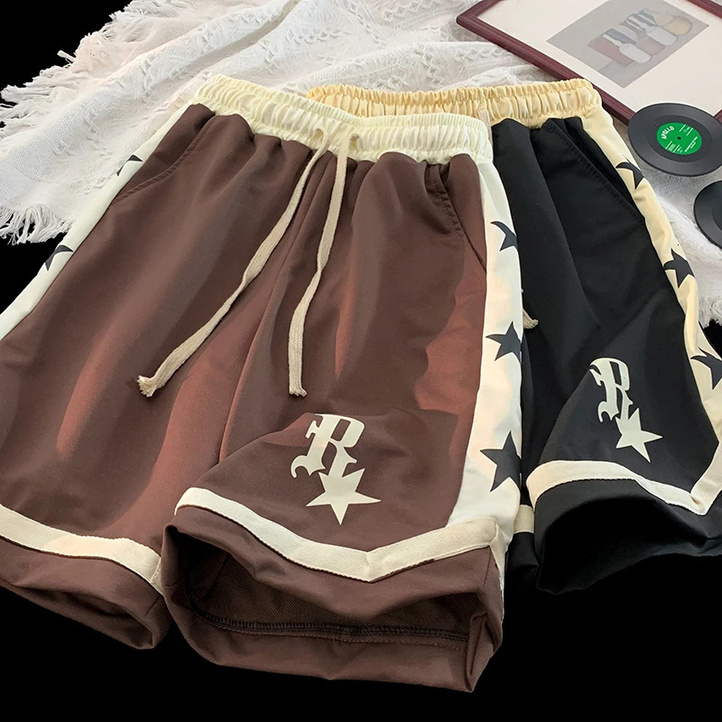 Pantaloncini casual hip-hop americani di High Street da uomo Pantaloni corti sportivi da basket dritti larghi stampati a stella 260623