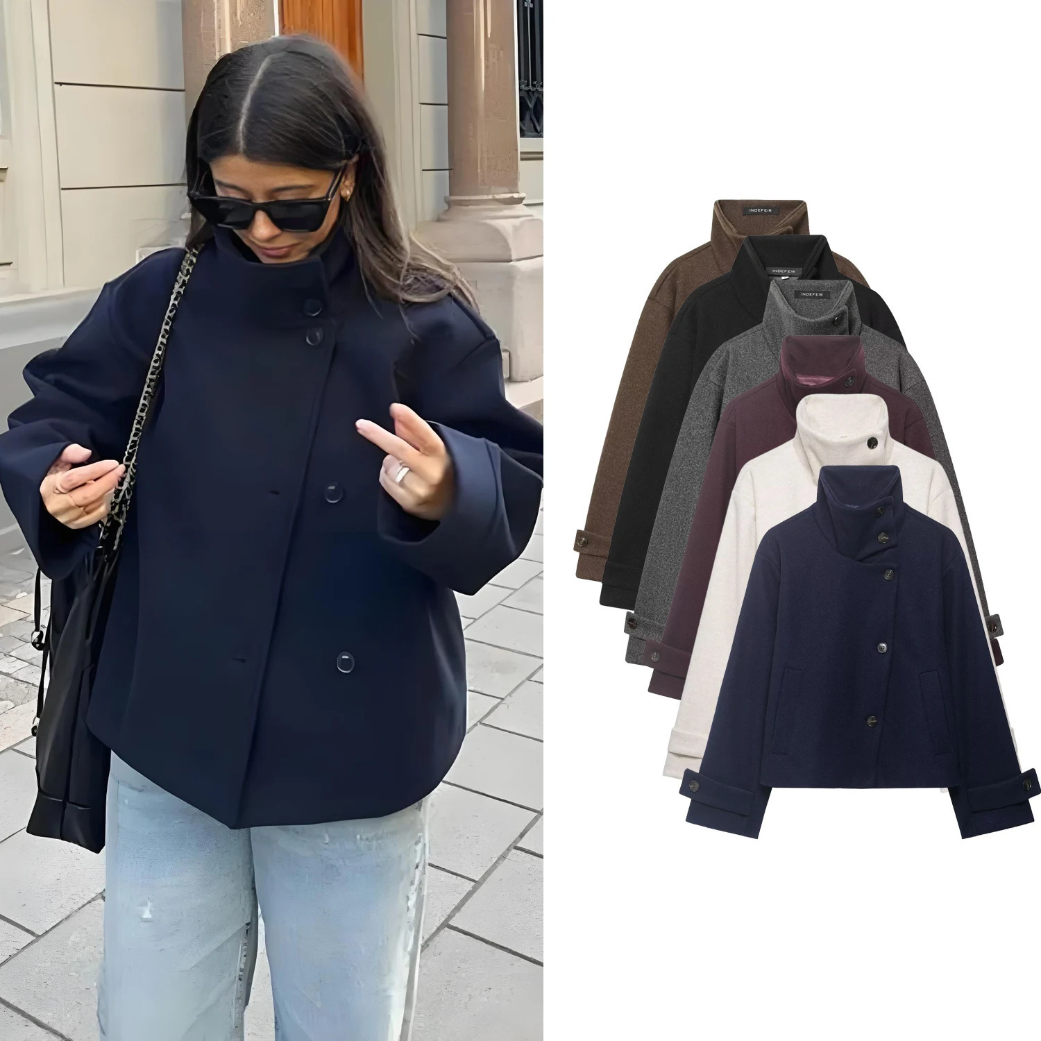 Womens Autumn Winter Stand Collar Woolen Jackets Spring Female Single Breasted Loose Long Sleeve Coats Lady Elegant Short Outwe 260625