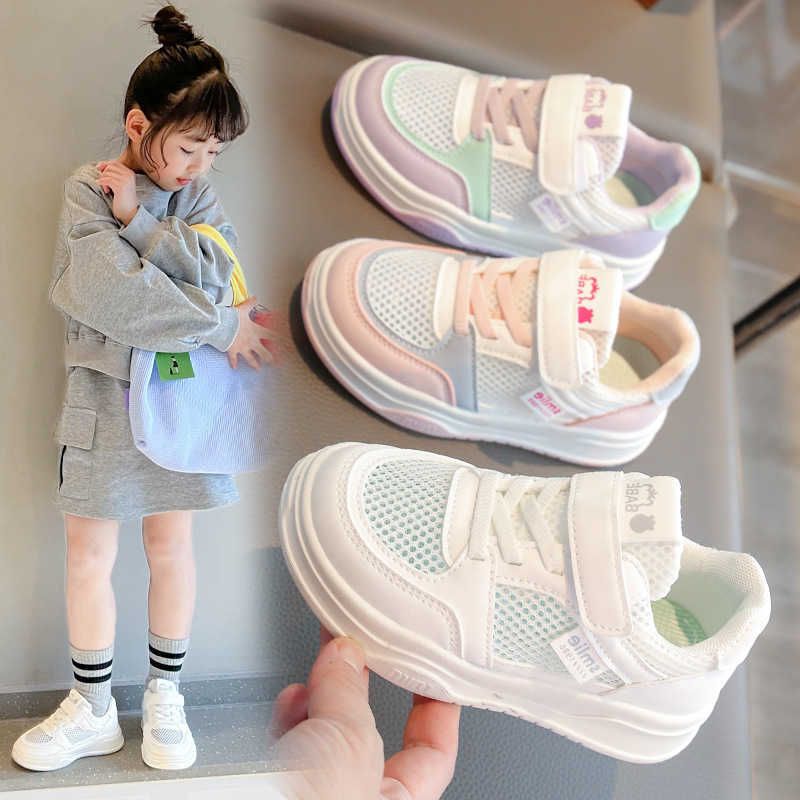 White Childrens Shoes Girls Mesh Sneakers 2025 Spring and Autumn New Breathable Soft Sole Casual Mesh Shoes Boys Board Shoes S260623