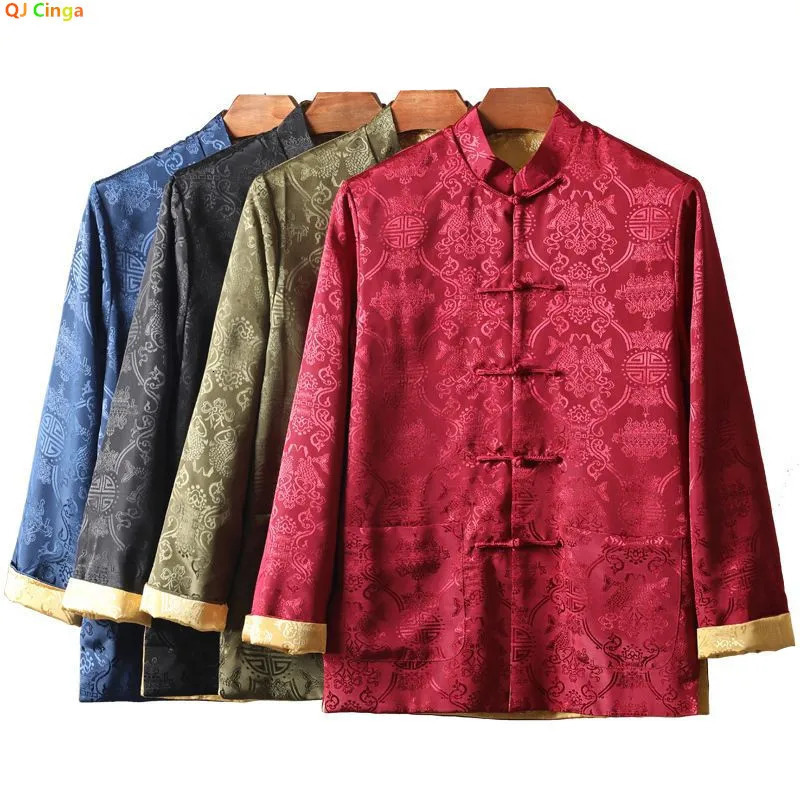 2026 Mens Red LongSleeve Jacket ChineseStyle SingleBreasted StandUp Collar Coat Fashionable Casual Top 260623